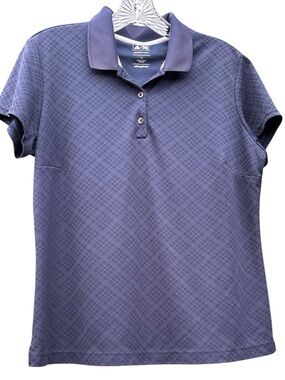 ADIDAS Ladies Climacool Navy Diamond Patterned Golf Polo Shirt Size Large EUC